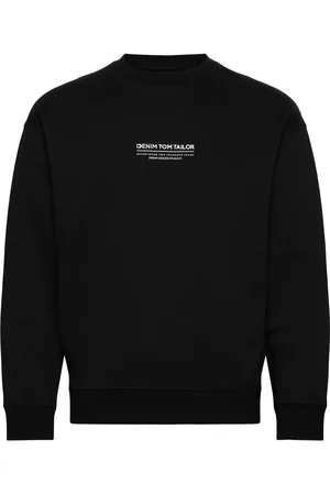 TOM TAILOR Relaxed Printed Crewneck Sweatshirt Tops Sweatshirts & Hoodies Sweatshirts Black