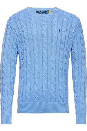 Ralph Lauren Cable-Knit Cotton Sweater Designers Knitwear Round Necks Blue