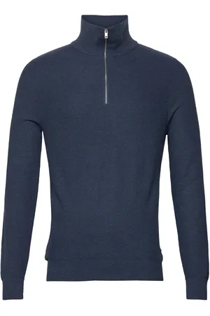 MANGO Microstructure Sweater With Zipper Collar Tops Knitwear Half Zip Jumpers Navy