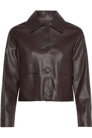 MANGO Leather-Effect Jacket With Pockets Læderjakke Skindjakke Brown