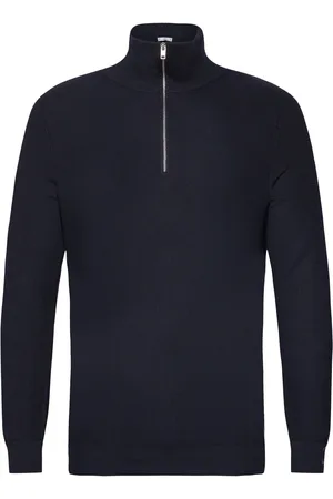 MANGO Microstructure Sweater With Zipper Collar Tops Knitwear Half Zip Jumpers Navy