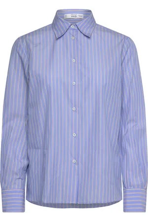 MANGO Regular Cotton Lyocell-Blend Shirt Tops Shirts Long-sleeved Blue