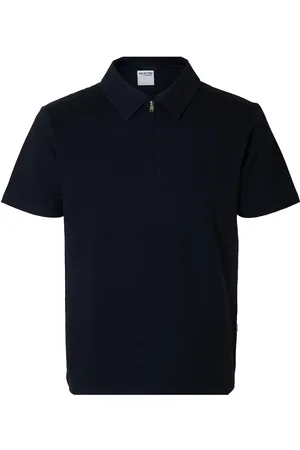 SELECTED Slhsander Seersucker Zip Ss Polo Tops Polos Short-sleeved Navy