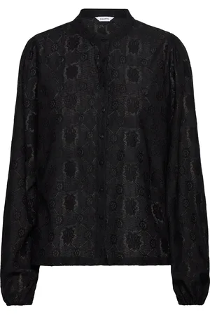 BUBBLEROOM Long Sleeve Button Blouse Tops Blouses Long-sleeved Black