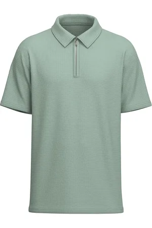 SELECTED Slhsander Seersucker Zip Ss Polo Tops Polos Short-sleeved Green