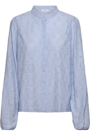 BUBBLEROOM Long Sleeve Button Blouse Tops Blouses Long-sleeved Blue