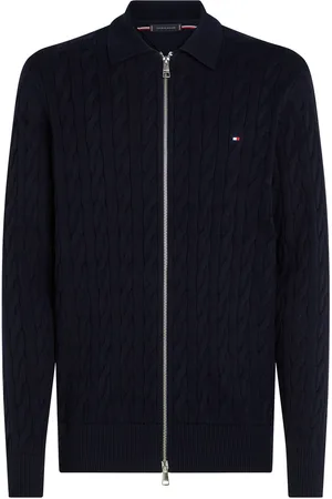 Tommy Hilfiger Classic Cable Polo Zip Through Tops Knitwear Full Zip Jumpers Navy