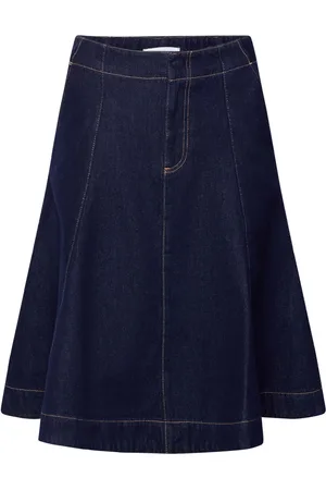 MANGO Flared Denim Skirt Skirts Knee-length & Midi Skirts Navy