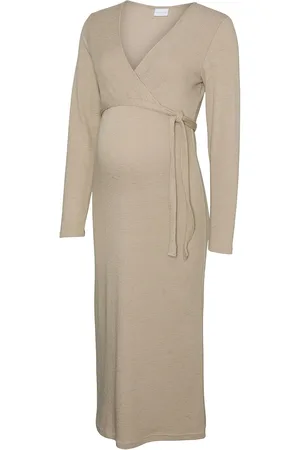 Mama;licious Mlfrederikke Tess Ls Jrs Midi Dress 2F Knælang Kjole Beige
