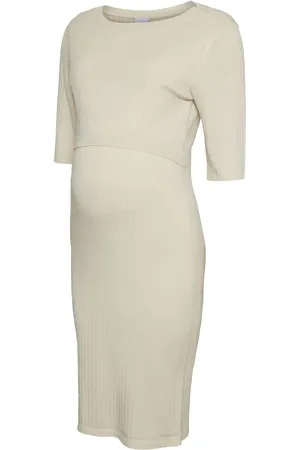 Mama;licious Mlnewsiv June Solid 2/4 Uk Knit Dress 2F Knælang Kjole Cream