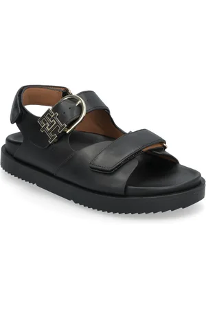Tommy Hilfiger Leather Sporty Sandal Flade Sandaler Black