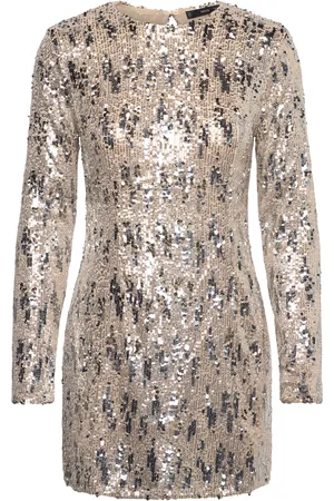 MANGO Sequin Shoulder Pads Dress Kort Kjole Silver