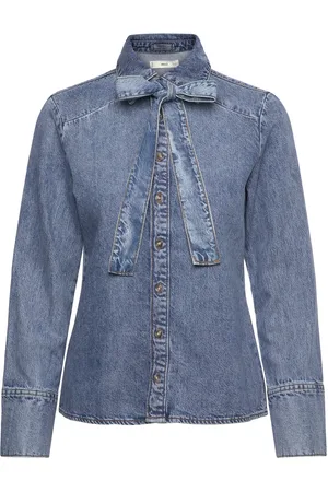 MANGO Denim Shirt With Bow Tops Shirts Denim Shirts Blue