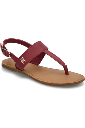 Tommy Hilfiger Leather Thong Sandal Flade Sandaler Burgundy