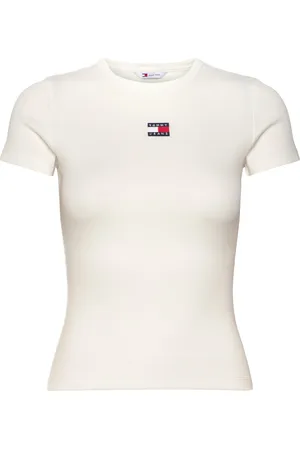 Tommy Hilfiger Tjw Slim Badge Rib Tee Tops T-shirts & Tops Short-sleeved Cream