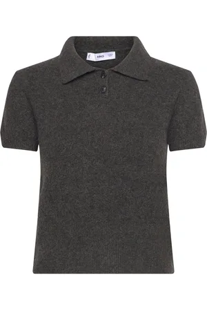 MANGO Short-Sleeved Polo-Neck Sweater Tops Knitwear Jumpers Brown