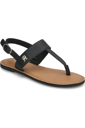 Tommy Hilfiger Leather Thong Sandal Flade Sandaler Black
