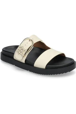 Tommy Hilfiger Leather Sporty Mule Flade Sandaler Cream