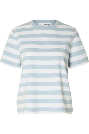 SELECTED Slfessential Ss Striped Boxy Tee Tops T-shirts & Tops Short-sleeved Blue