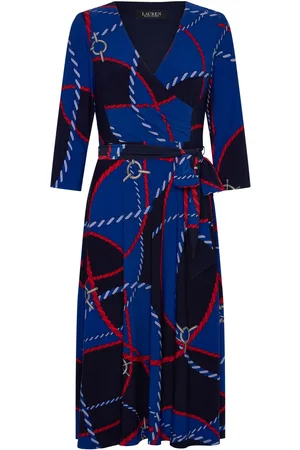 Ralph Lauren Rope-Print Surplice Stretch Jersey Dress Knælang Kjole Blue