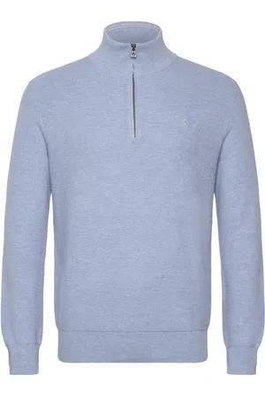 Ralph Lauren Mesh-Knit Cotton Quarter-Zip Sweater Tops Knitwear Half Zip Jumpers Blue