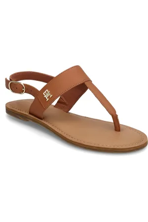 Tommy Hilfiger Leather Thong Sandal Flade Sandaler Brown