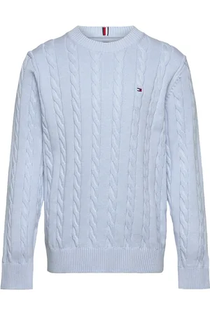 Tommy Hilfiger Crew Neck Cotton Cable Sweater Tops Knitwear Pullovers Blue
