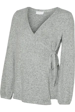 Mama;licious Mlalice Tess Ls Jrs Wrap Top 2F Tops Blouses Long-sleeved Grey