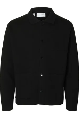 SELECTED Slhmike Light Ls Knit Relaxed Polo Cardi Tops Knitwear Cardigans Black