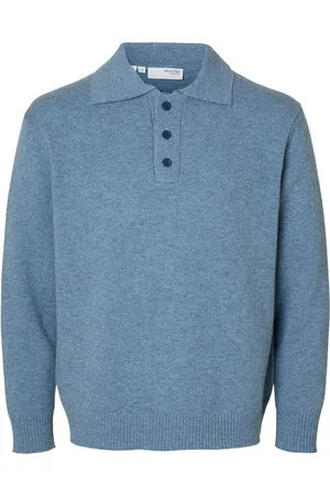 SELECTED Slhreuben Ls Knit Relaxed Polo Tops Knitwear Long Sleeve Knitted Polos Blue