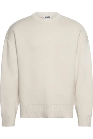 Weekday Cotton Sweater Tops Knitwear Round Necks Cream