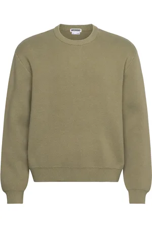 Weekday Regular Cotton Sweater Tops Knitwear Round Necks Khaki Green