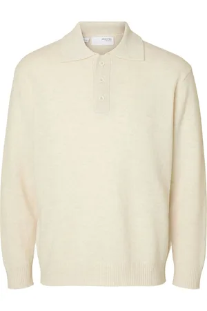 SELECTED Slhreuben Ls Knit Relaxed Polo Tops Knitwear Long Sleeve Knitted Polos Beige