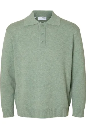 SELECTED Slhreuben Ls Knit Relaxed Polo Tops Knitwear Long Sleeve Knitted Polos Green