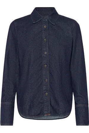 MANGO Rinse-Wash Denim Shirt Tops Shirts Denim Shirts Navy