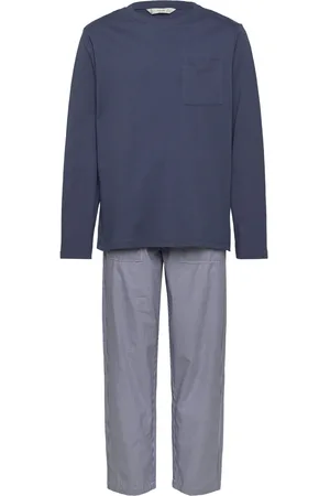 MANGO Striped Cotton Long Pyjama Pyjamassæt Navy