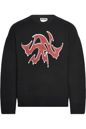 Weekday Patch Sweater Tops Knitwear Round Necks Black