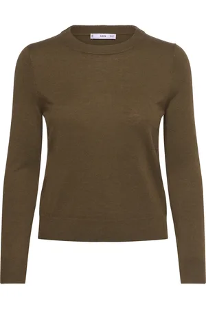 MANGO Wool-Blend Round-Neck Sweater Tops Knitwear Jumpers Khaki Green