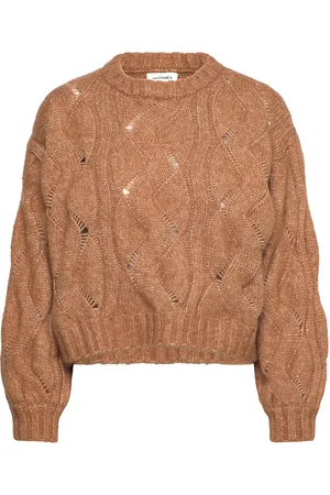 Monki Short Cable Knitted Sweater Tops Knitwear Jumpers Brown