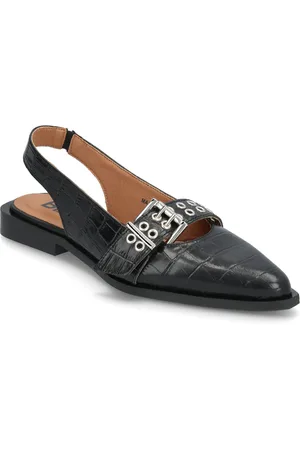 Bianco Biavictoria Single Buckle Slingback Croco Embossed Leather Shoes Slingbacks Flat Slingbacks Black