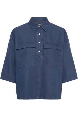Mads Norgaard Soft Denim Hera Shirt Tops Shirts Short-sleeved Blue