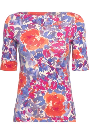 Ralph Lauren Floral Stretch Cotton Boatneck Tee Tops T-shirts & Tops Short-sleeved Multi/patterned