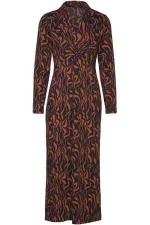 French Connection Zaria Textured Midi Dress Knælang Kjole Brown