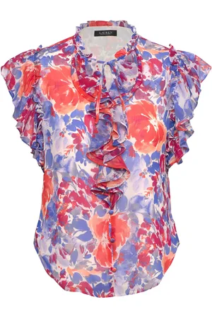 Ralph Lauren Floral Ruffle-Trim Georgette Blouse Tops Blouses Short-sleeved Multi/patterned