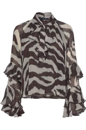 MANGO Printed Blouse With Flared Sleeves Tops Blouses Long-sleeved Brown