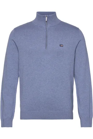 Lexington Cotton Half-Zip Sweater Tops Knitwear Half Zip Jumpers Blue
