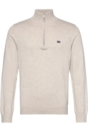 Lexington Cotton Half-Zip Sweater Tops Knitwear Half Zip Jumpers Cream