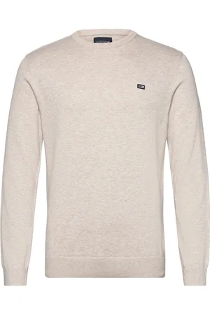 Lexington Cotton Crew Neck Sweater Tops Knitwear Round Necks Cream