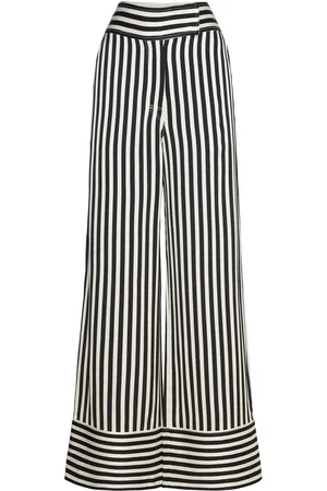 DAY Birger et Mikkelsen Gabin - Striped Viscose Bottoms Trousers Wide Leg Black