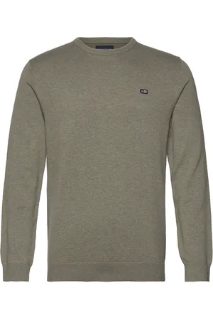 Lexington Cotton Crew Neck Sweater Tops Knitwear Round Necks Khaki Green